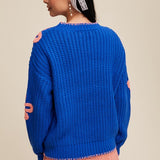 Ribbed Chunky Flower Sweater - Blue-sweater- Hometown Style HTS, women's in store and online boutique located in Ingersoll, Ontario