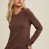 Basic Fitted Knit Top - Espresso-tee- Hometown Style HTS, women's in store and online boutique located in Ingersoll, Ontario