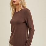 Basic Fitted Knit Top - Espresso-tee- Hometown Style HTS, women's in store and online boutique located in Ingersoll, Ontario