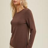 Basic Fitted Knit Top - Espresso-tee- Hometown Style HTS, women's in store and online boutique located in Ingersoll, Ontario