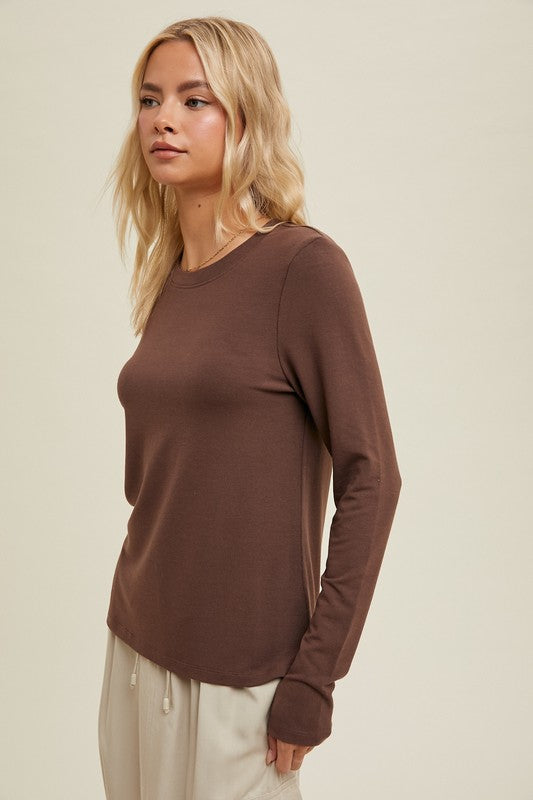 Basic Fitted Knit Top - Espresso-tee- Hometown Style HTS, women's in store and online boutique located in Ingersoll, Ontario