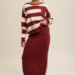 Striped Sweater & Knit Pencil Skirt - Burgundy-set- Hometown Style HTS, women's in store and online boutique located in Ingersoll, Ontario