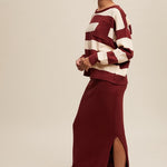 Striped Sweater & Knit Pencil Skirt - Burgundy-set- Hometown Style HTS, women's in store and online boutique located in Ingersoll, Ontario