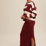 Striped Sweater & Knit Pencil Skirt - Burgundy-set- Hometown Style HTS, women's in store and online boutique located in Ingersoll, Ontario