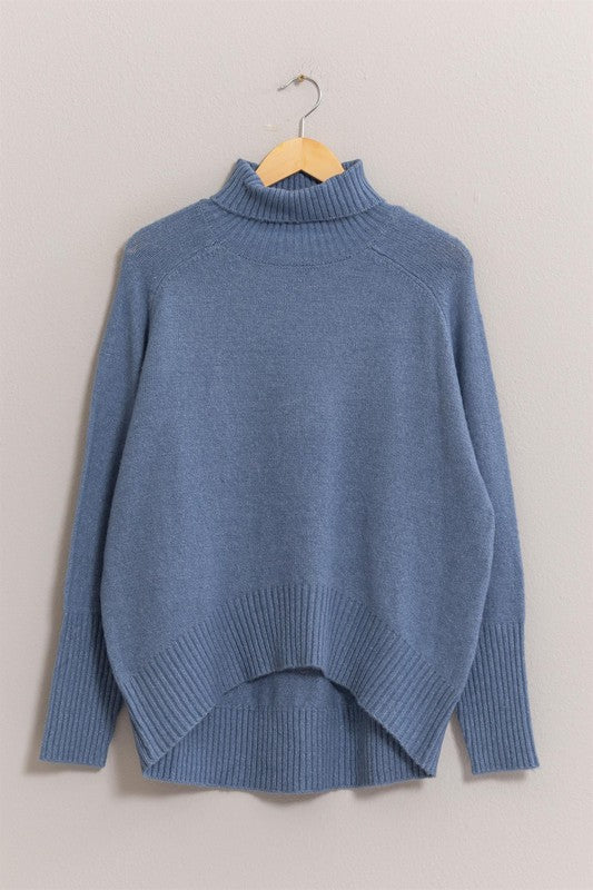 Long Turtle Neck Sweater - Blue-Sweater- Hometown Style HTS, women's in store and online boutique located in Ingersoll, Ontario