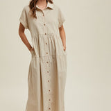 Stripe Corduroy Midi Dress - Cream-dress- Hometown Style HTS, women's in store and online boutique located in Ingersoll, Ontario