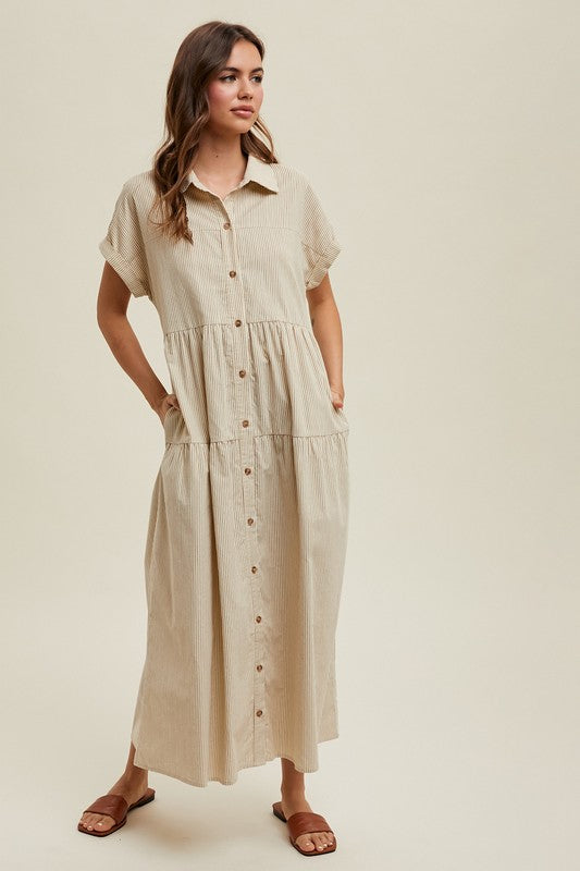 Stripe Corduroy Midi Dress - Cream-dress- Hometown Style HTS, women's in store and online boutique located in Ingersoll, Ontario