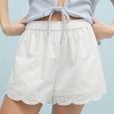 Scalloped Lace Cotton Shorts - White-Shorts- Hometown Style HTS, women's in store and online boutique located in Ingersoll, Ontario