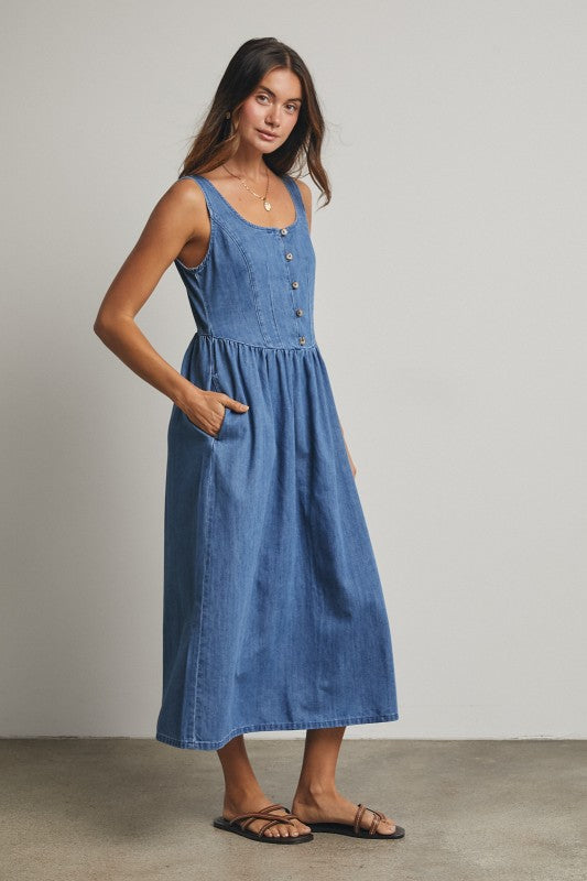 Denim Midi Dress-Casual Dresses- Hometown Style HTS, women's in store and online boutique located in Ingersoll, Ontario