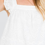 Eyelet Cotton Ruffle Sleeve Tank - White-Tops- Hometown Style HTS, women's in store and online boutique located in Ingersoll, Ontario