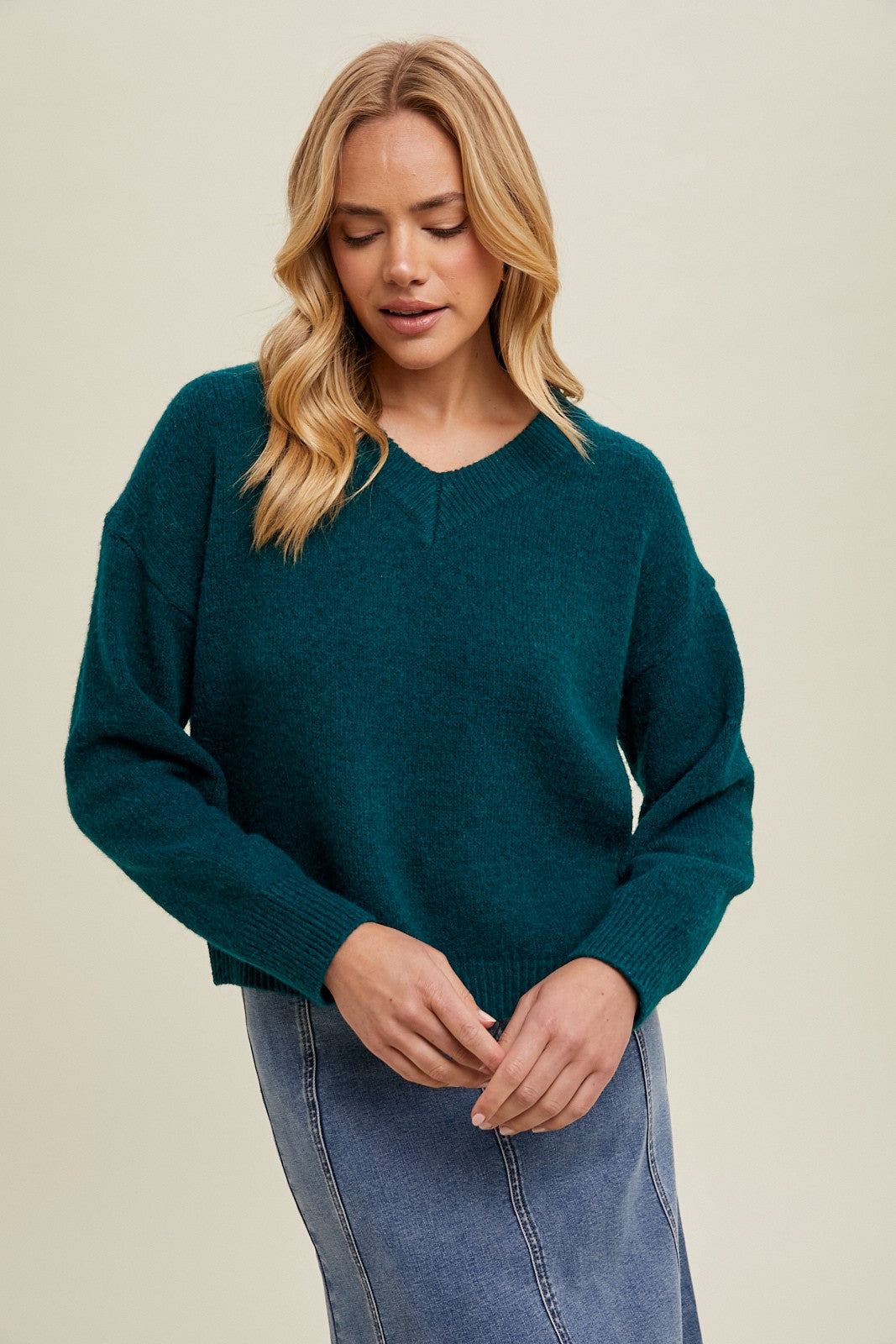 Brushed Relaxed Crop Sweater - Forest-sweater- Hometown Style HTS, women's in store and online boutique located in Ingersoll, Ontario