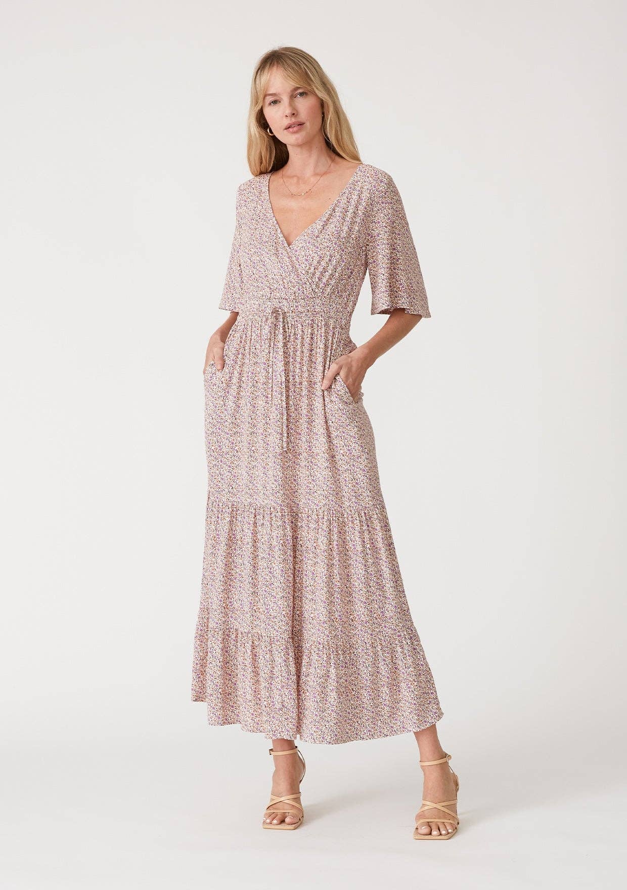 Floral Surplice Maxi Dress - Ivory-dresses- Hometown Style HTS, women's in store and online boutique located in Ingersoll, Ontario