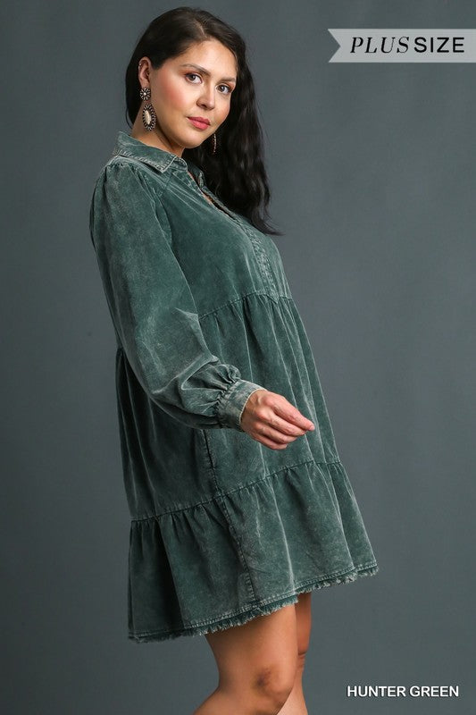Corduroy Tiered Dress -EX - Hunter Green-Dress- Hometown Style HTS, women's in store and online boutique located in Ingersoll, Ontario