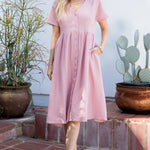 Cotton Button Down Midi Dress - Pink-dress- Hometown Style HTS, women's in store and online boutique located in Ingersoll, Ontario