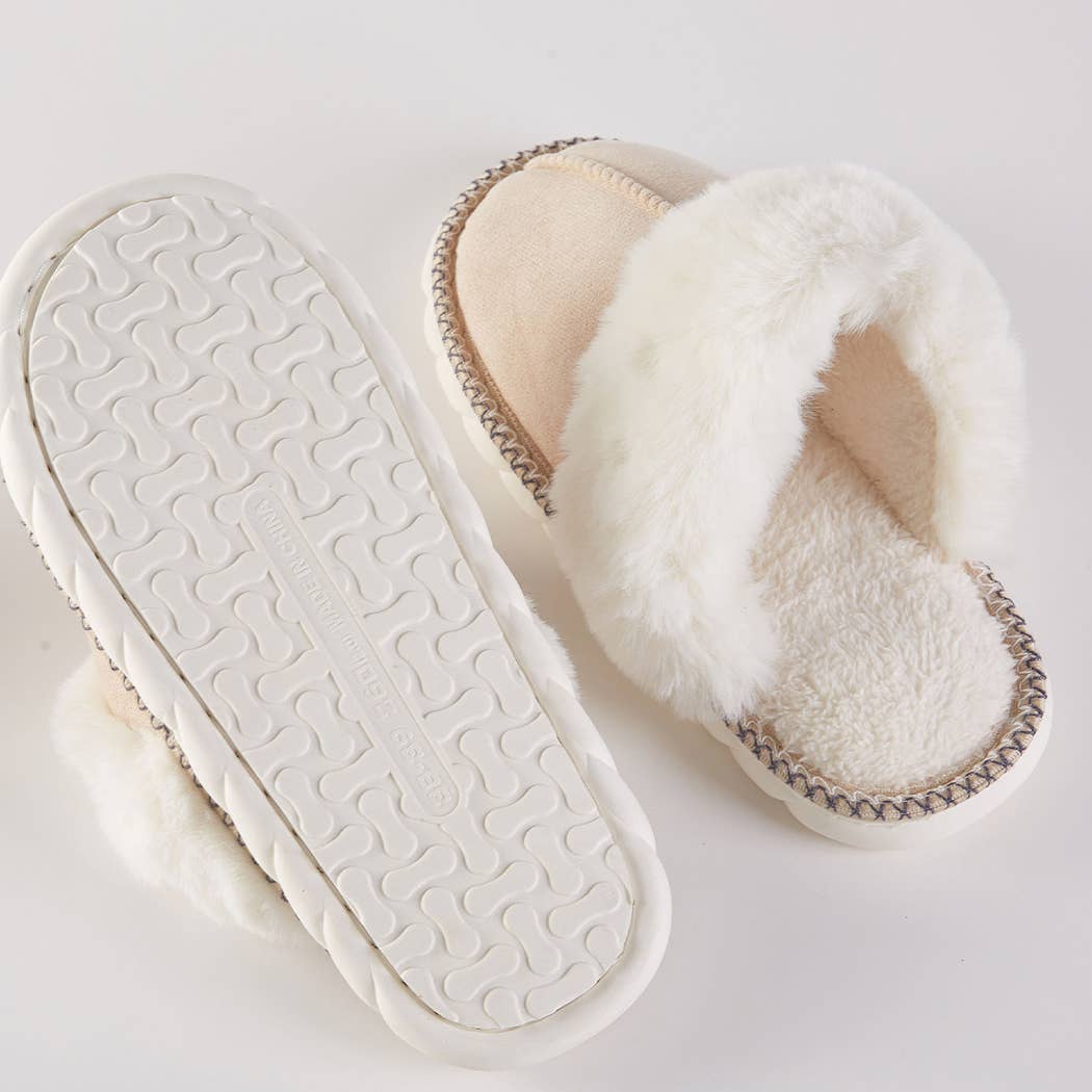 Fluffy Faux Fur Lined Indoor Slippers - Beige-gift- Hometown Style HTS, women's in store and online boutique located in Ingersoll, Ontario