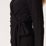 Long Sleeve Midi Wrap Dress - Black-dress- Hometown Style HTS, women's in store and online boutique located in Ingersoll, Ontario