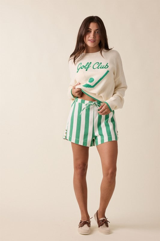Stripe Short - Green-Shorts- Hometown Style HTS, women's in store and online boutique located in Ingersoll, Ontario