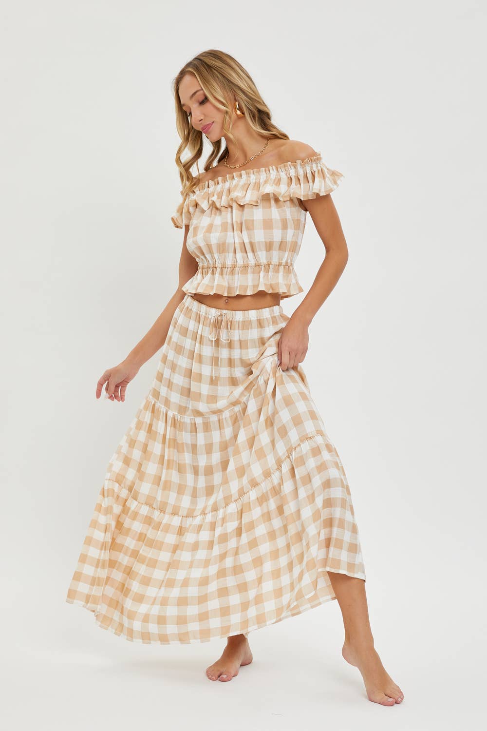 Gingham Ruffle Top-Tops- Hometown Style HTS, women's in store and online boutique located in Ingersoll, Ontario