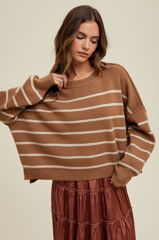 Relaxed Crop Sweater - Camel-sweater- Hometown Style HTS, women's in store and online boutique located in Ingersoll, Ontario