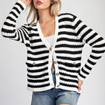 Striped Cardigan - Black-cardigan- Hometown Style HTS, women's in store and online boutique located in Ingersoll, Ontario