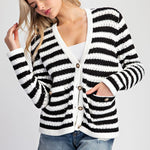 Striped Cardigan - Black-cardigan- Hometown Style HTS, women's in store and online boutique located in Ingersoll, Ontario