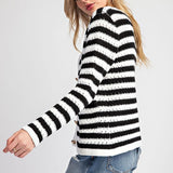 Striped Cardigan - Black-cardigan- Hometown Style HTS, women's in store and online boutique located in Ingersoll, Ontario