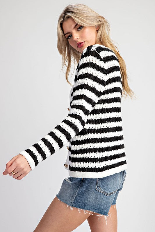 Striped Cardigan - Black-cardigan- Hometown Style HTS, women's in store and online boutique located in Ingersoll, Ontario