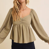 Babydoll Blouse - Olive-blouse- Hometown Style HTS, women's in store and online boutique located in Ingersoll, Ontario