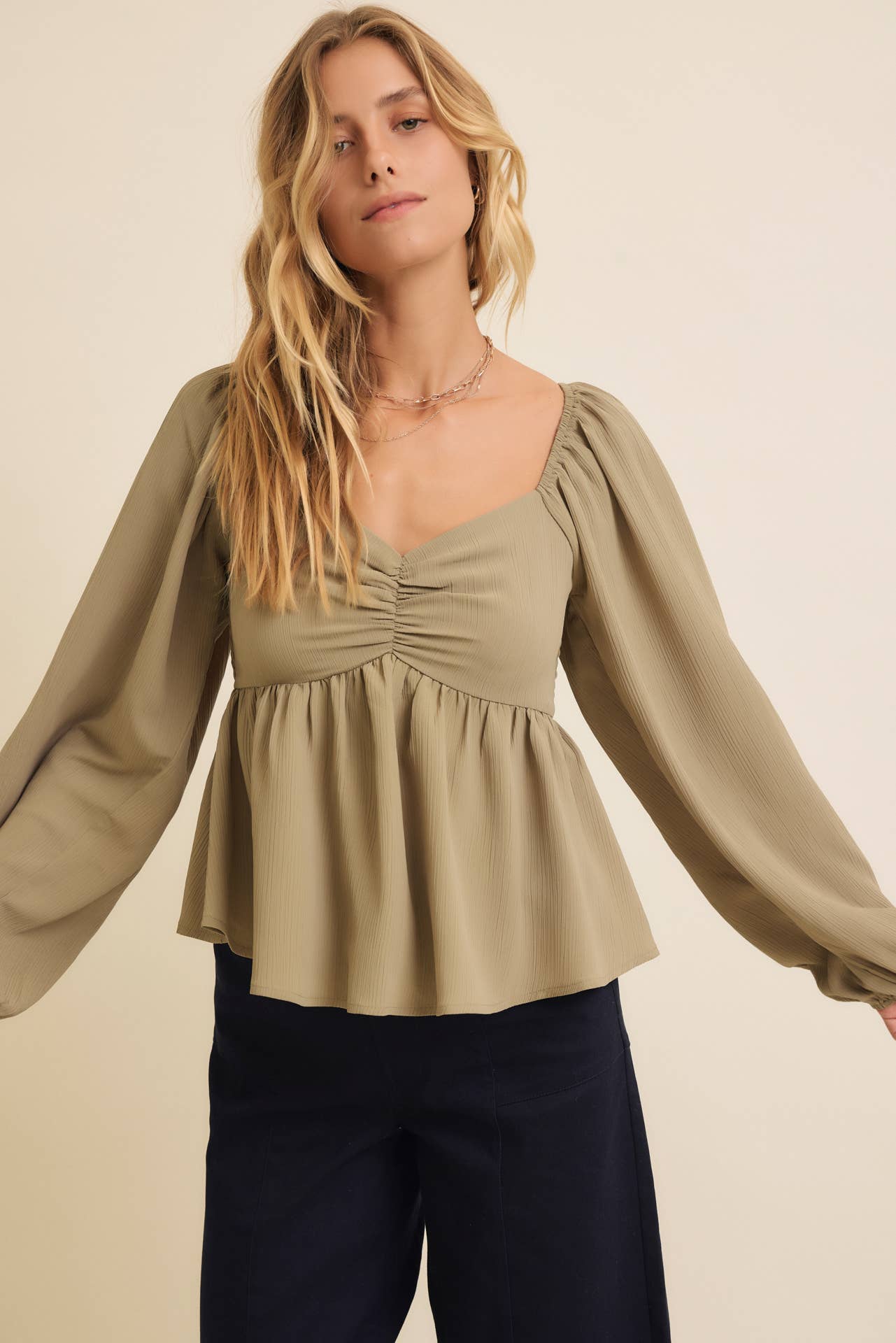 Babydoll Blouse - Olive-blouse- Hometown Style HTS, women's in store and online boutique located in Ingersoll, Ontario