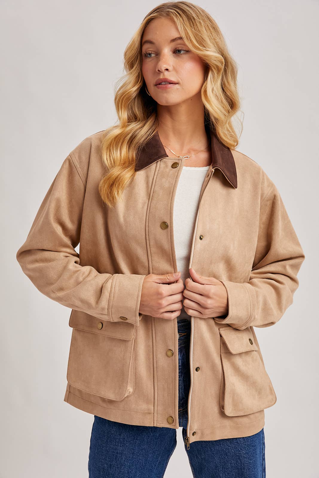 Faux Suede Barn Jacket-Coat & Jackets- Hometown Style HTS, women's in store and online boutique located in Ingersoll, Ontario