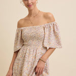 Floral Smocked Dress - Cream-dress- Hometown Style HTS, women's in store and online boutique located in Ingersoll, Ontario