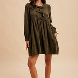 Bow Tie Corduroy Mini Dress - Chocolate-Casual Dresses- Hometown Style HTS, women's in store and online boutique located in Ingersoll, Ontario