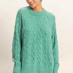 Cable Knit Sweater - Emerald-Sweaters and Cardigans- Hometown Style HTS, women's in store and online boutique located in Ingersoll, Ontario