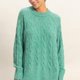 Cable Knit Sweater - Emerald-Sweaters and Cardigans- Hometown Style HTS, women's in store and online boutique located in Ingersoll, Ontario