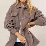 Fleece Terry Jacket - Mocha-Sweater- Hometown Style HTS, women's in store and online boutique located in Ingersoll, Ontario