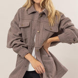 Fleece Terry Jacket - Mocha-Sweater- Hometown Style HTS, women's in store and online boutique located in Ingersoll, Ontario