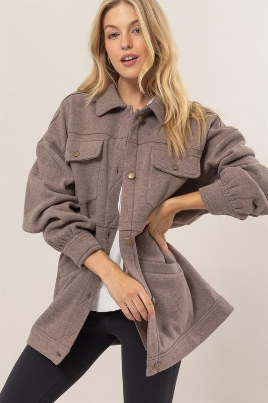 Fleece Terry Jacket - Mocha-Sweater- Hometown Style HTS, women's in store and online boutique located in Ingersoll, Ontario