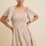 Floral Smocked Dress - Cream-dress- Hometown Style HTS, women's in store and online boutique located in Ingersoll, Ontario