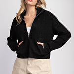 Zip Up Knit Sweater Jacket - Black-Coats & Jackets- Hometown Style HTS, women's in store and online boutique located in Ingersoll, Ontario