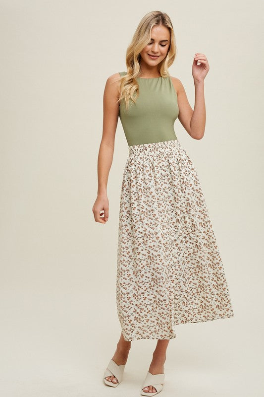 Floral Buttoned Midi Skirt - Cream-skirt- Hometown Style HTS, women's in store and online boutique located in Ingersoll, Ontario