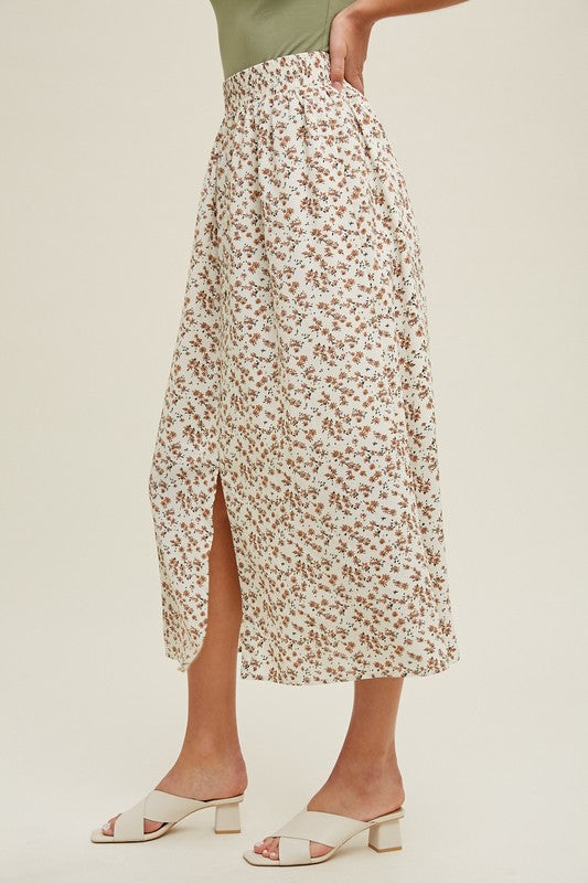 Floral Buttoned Midi Skirt - Cream-skirt- Hometown Style HTS, women's in store and online boutique located in Ingersoll, Ontario