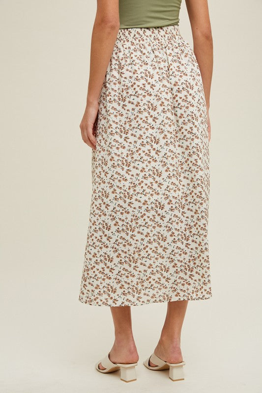 Floral Buttoned Midi Skirt - Cream-skirt- Hometown Style HTS, women's in store and online boutique located in Ingersoll, Ontario