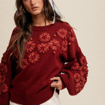 Flower Detail Sweater - Crimson-Sweater- Hometown Style HTS, women's in store and online boutique located in Ingersoll, Ontario