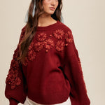 Flower Detail Sweater - Crimson-Sweater- Hometown Style HTS, women's in store and online boutique located in Ingersoll, Ontario