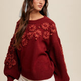 Flower Detail Sweater - Crimson-Sweater- Hometown Style HTS, women's in store and online boutique located in Ingersoll, Ontario