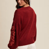 Flower Detail Sweater - Crimson-Sweater- Hometown Style HTS, women's in store and online boutique located in Ingersoll, Ontario