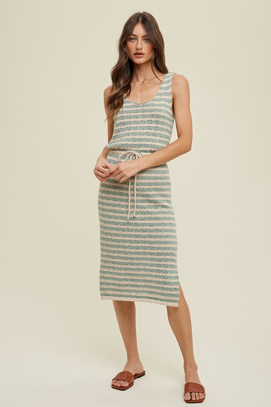 Striped Sweater Midi Dress - Sage-dresses- Hometown Style HTS, women's in store and online boutique located in Ingersoll, Ontario
