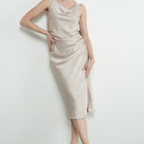 Cowl Satin Midi Dress - Champagne-dress- Hometown Style HTS, women's in store and online boutique located in Ingersoll, Ontario