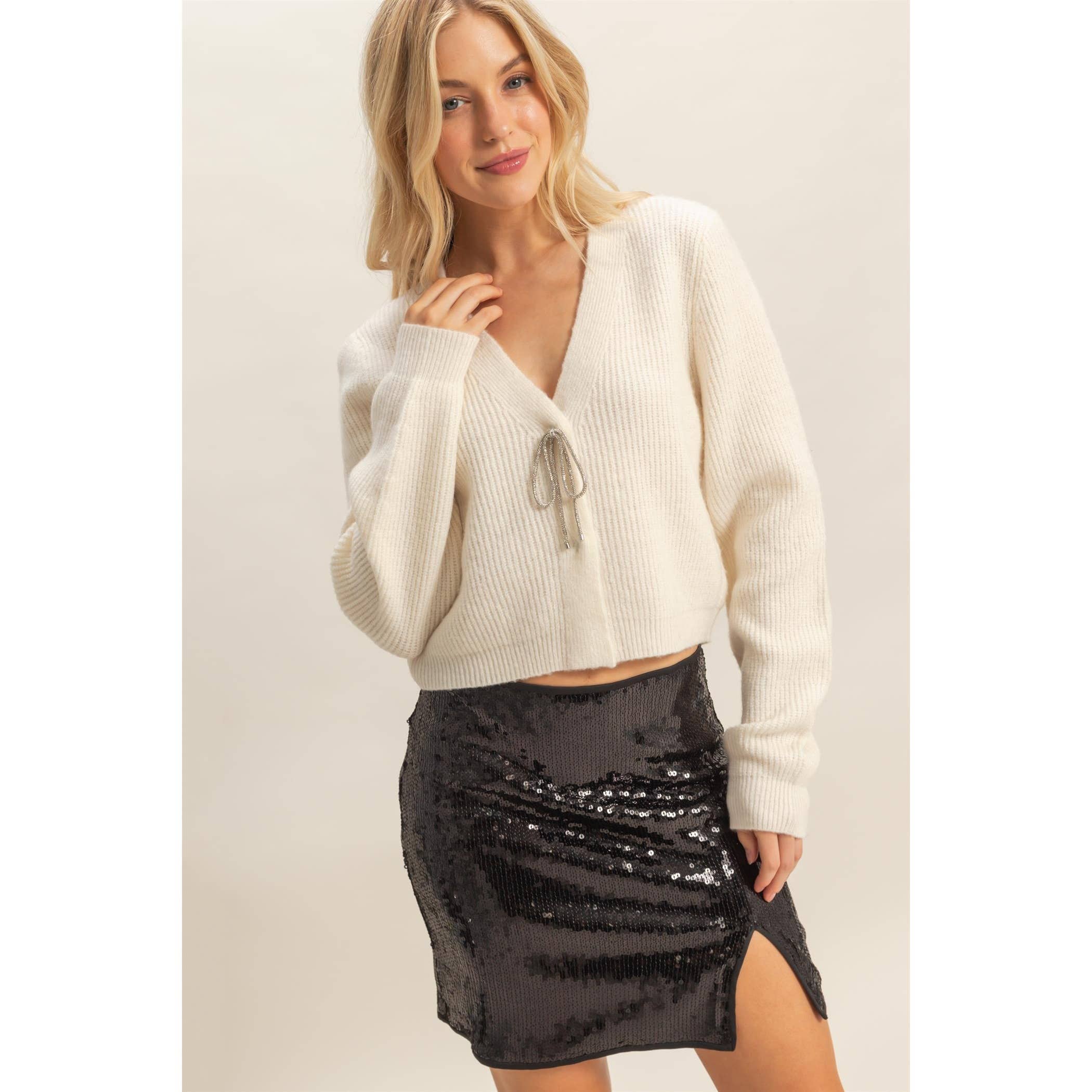Sparkly Bow Cardigan - Cream-cardigan- Hometown Style HTS, women's in store and online boutique located in Ingersoll, Ontario