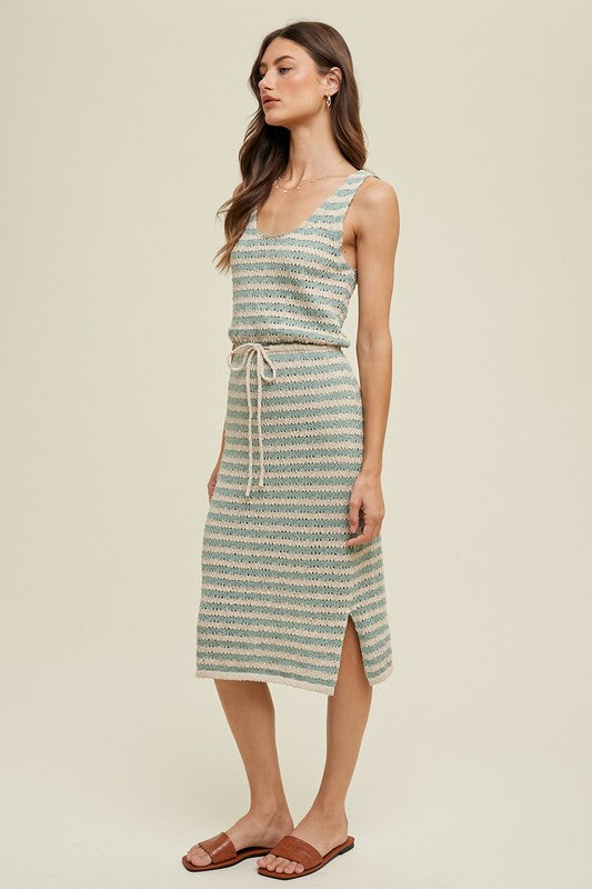 Striped Sweater Midi Dress - Sage-dresses- Hometown Style HTS, women's in store and online boutique located in Ingersoll, Ontario